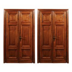 Antique Pair of Italian Walnut Paneled Double Doors, circa 1870 with Custom Surround