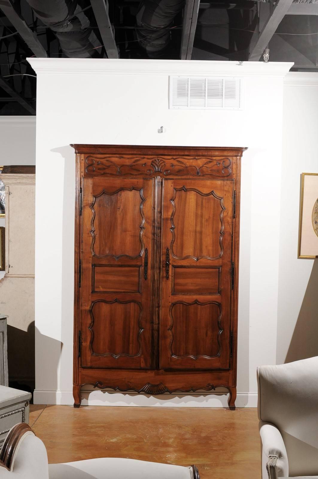 French Walnut Louis XV Style Armoire Façade with Carved Panels, circa 1850 In Good Condition In Atlanta, GA