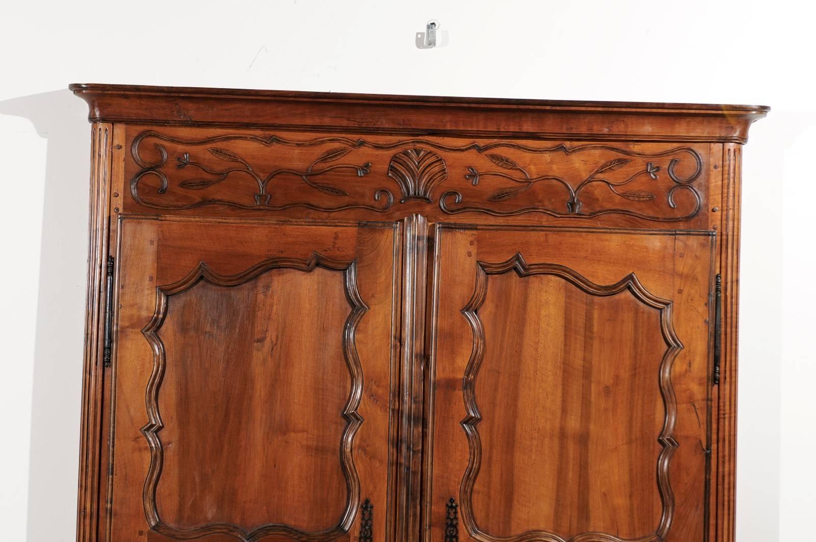 French Walnut Louis XV Style Armoire Façade with Carved Panels, circa 1850 1