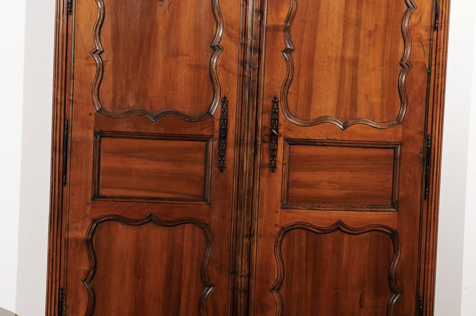 19th Century French Walnut Louis XV Style Armoire Façade with Carved Panels, circa 1850