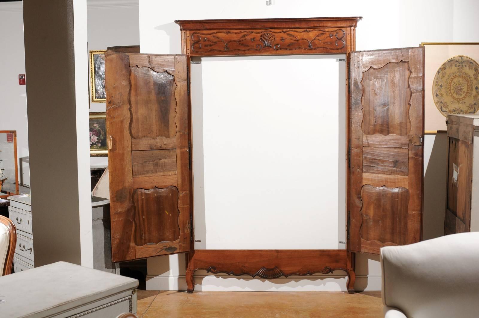French Walnut Louis XV Style Armoire Façade with Carved Panels, circa 1850 3
