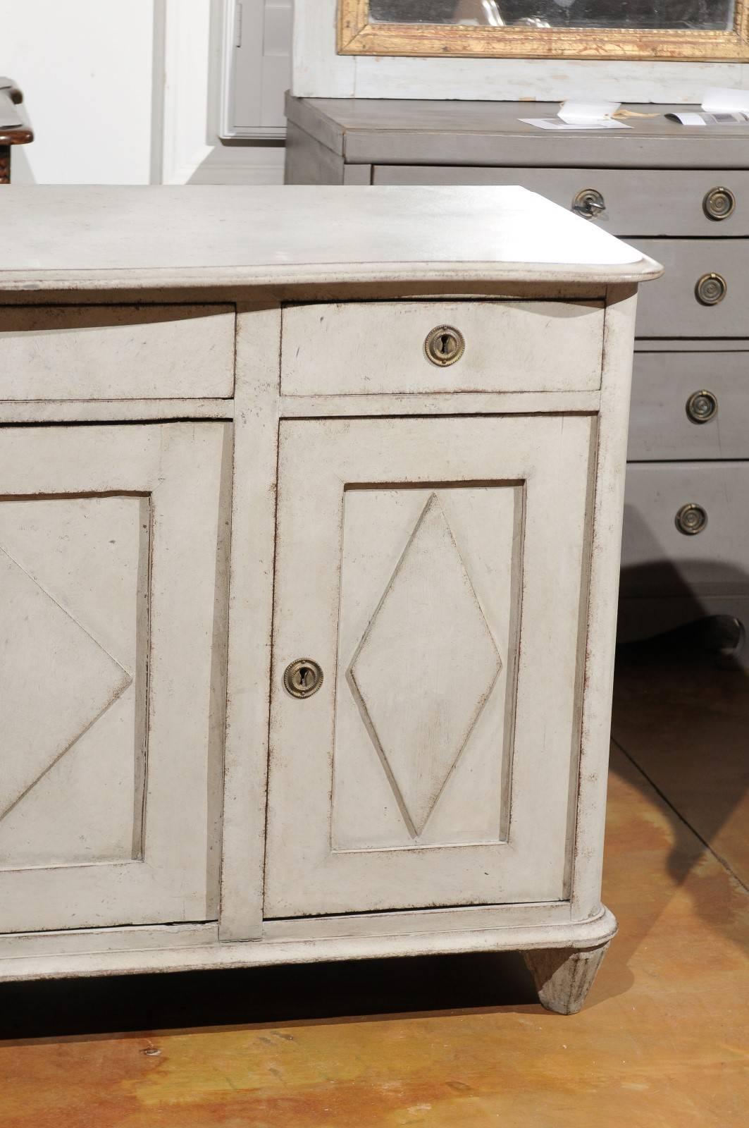 Swedish Light Grey Gustavian Style 1850s Enfilade with Doors and Drawers In Excellent Condition In Atlanta, GA