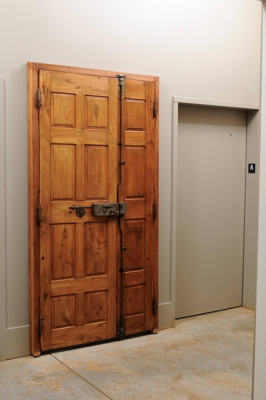 18th Century French Wooden Door with Simple Raised Panels and Original Hardware In Good Condition In Atlanta, GA