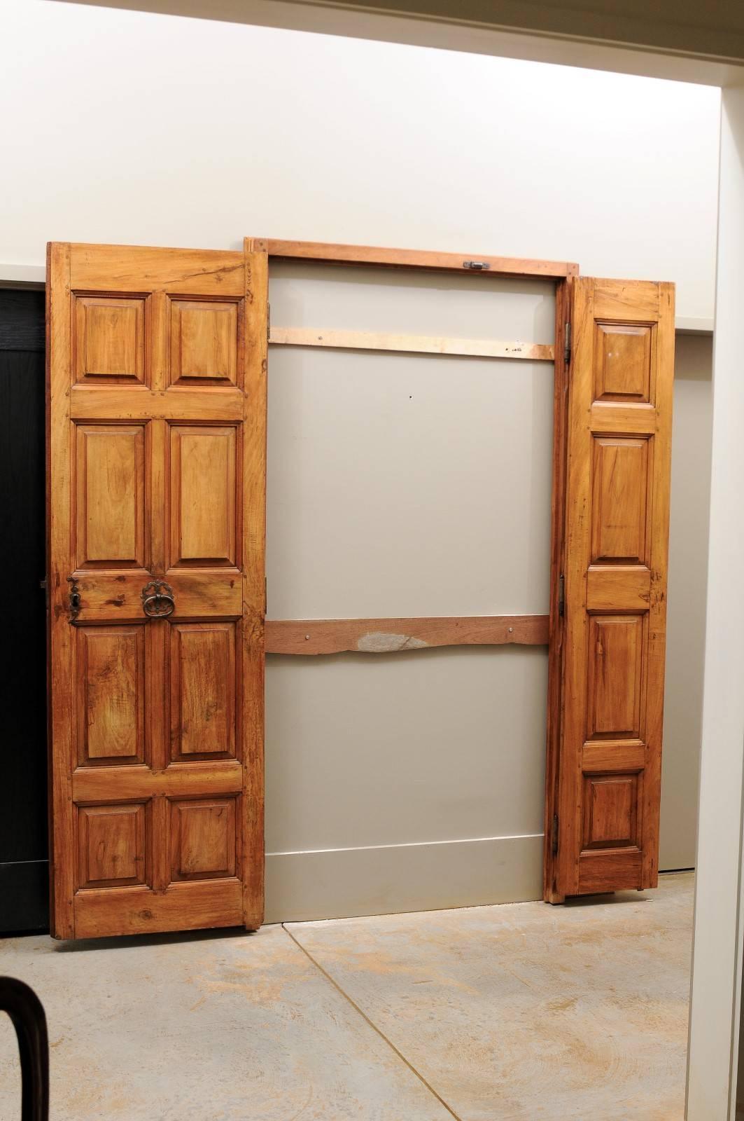 18th Century French Wooden Door with Simple Raised Panels and Original Hardware 1