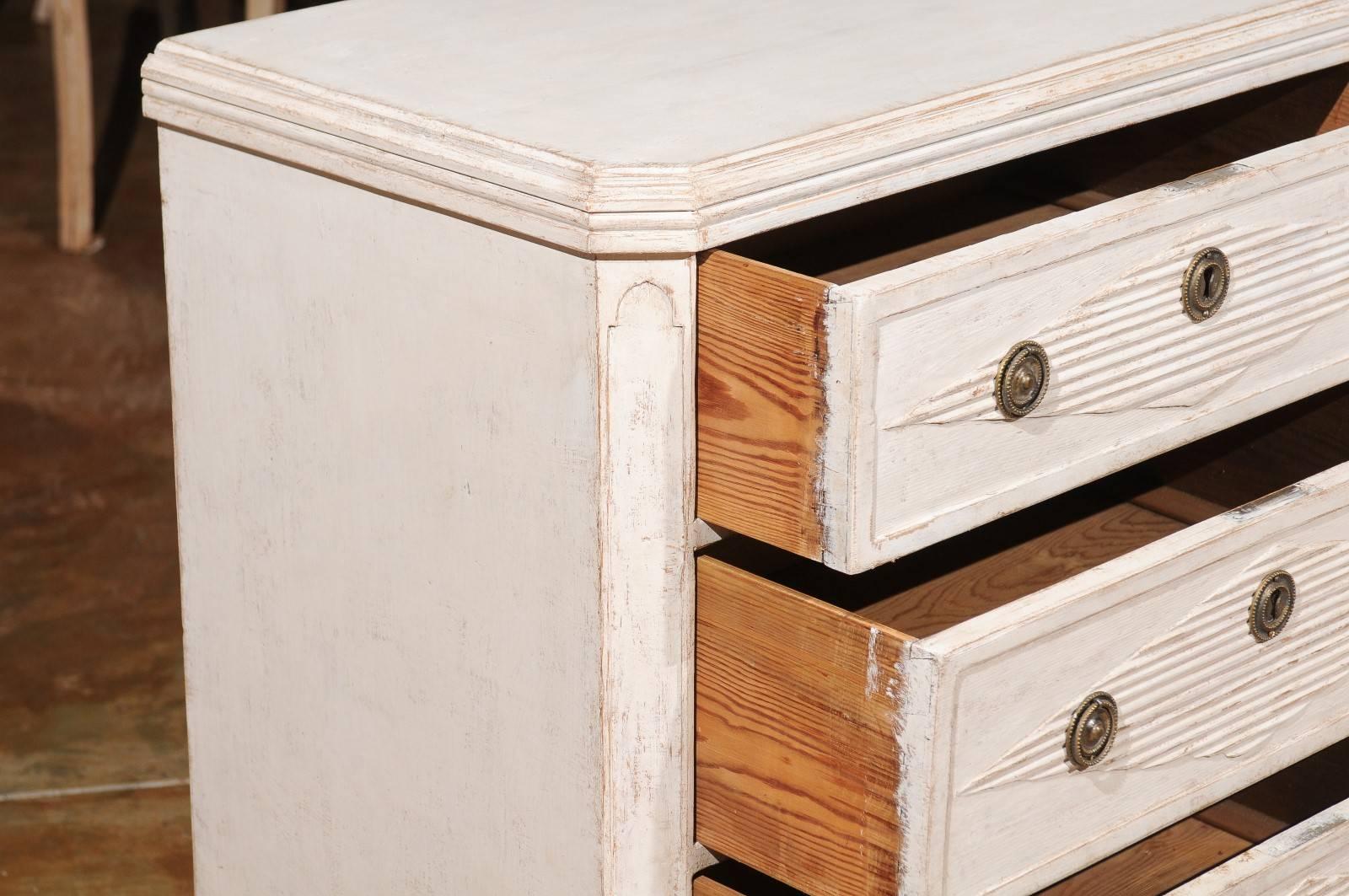 Wood Pair of Swedish Gustavian Three-Drawer Commodes with Diamond Motifs, circa 1840