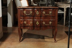 French Louis XV Period 1750s Petite Serpentine Walnut Two-Drawer Commode