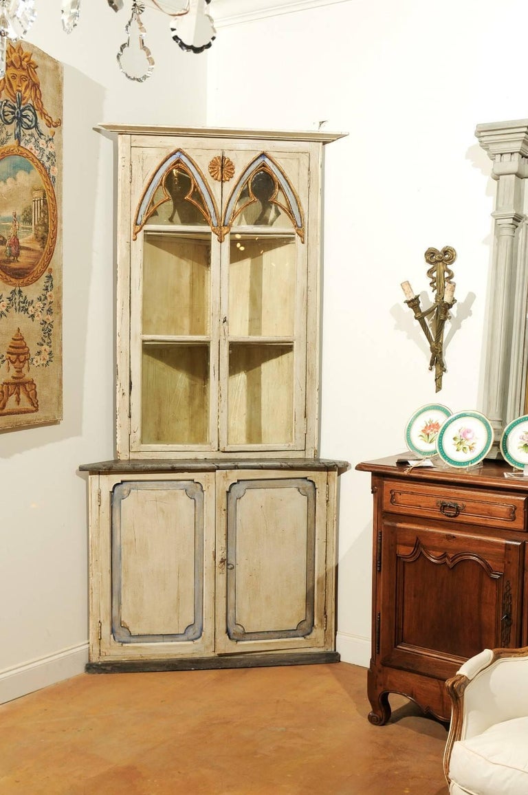 Swedish Gothic Revival Painted Wood Corner Cabinet with ...