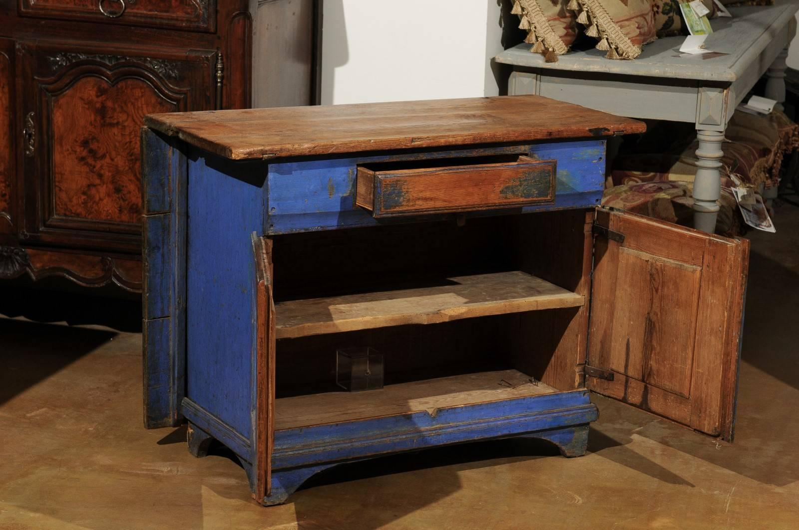 Swedish Blue Painted Buffet with Drop-Leaf Table Attached, Circa 1858 In Fair Condition In Atlanta, GA