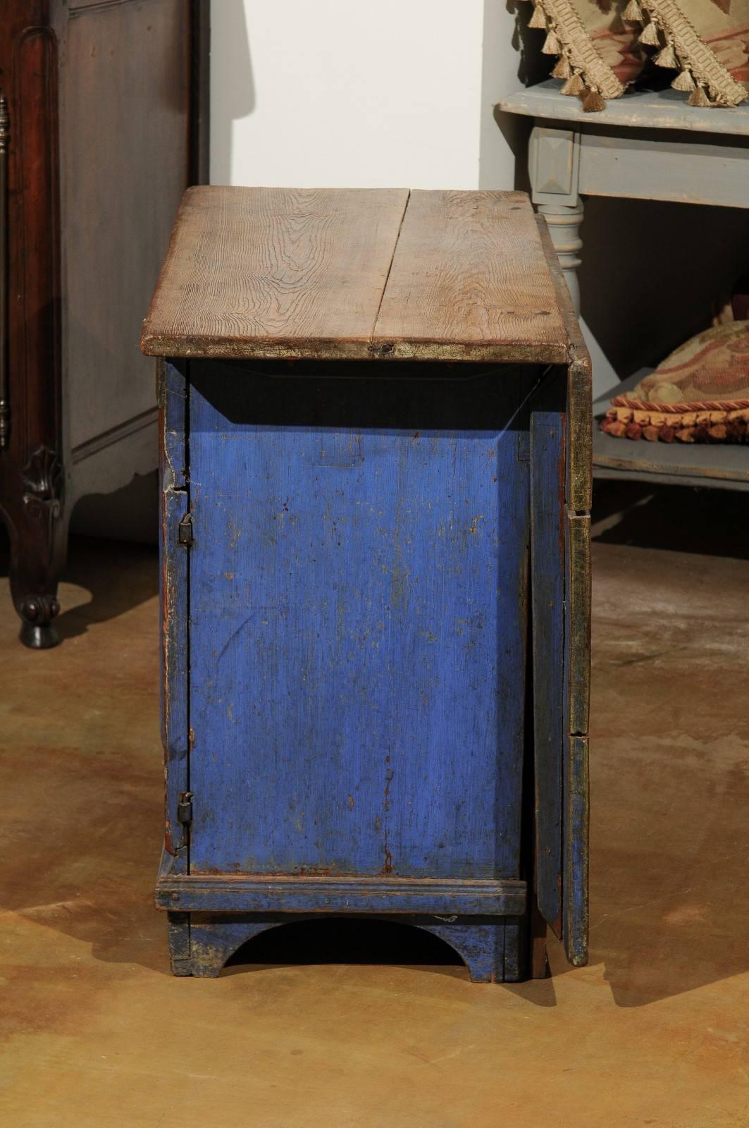 Wood Swedish Blue Painted Buffet with Drop-Leaf Table Attached, Circa 1858