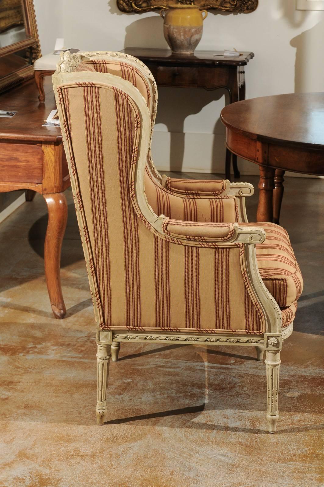 French Louis XVI Style Painted Wood Upholstered Wingback Chair, circa 1880 1