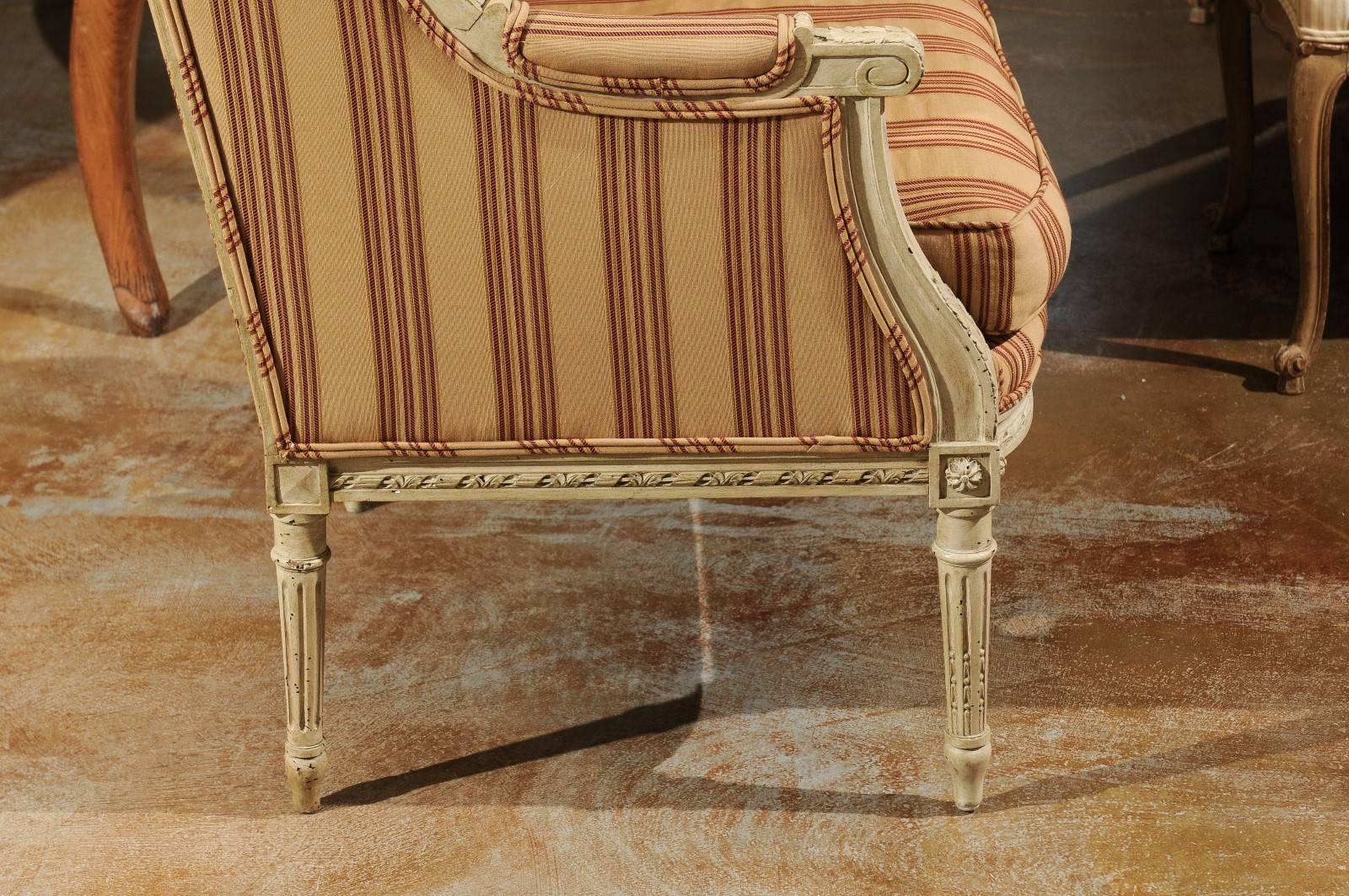 French Louis XVI Style Painted Wood Upholstered Wingback Chair, circa 1880 2