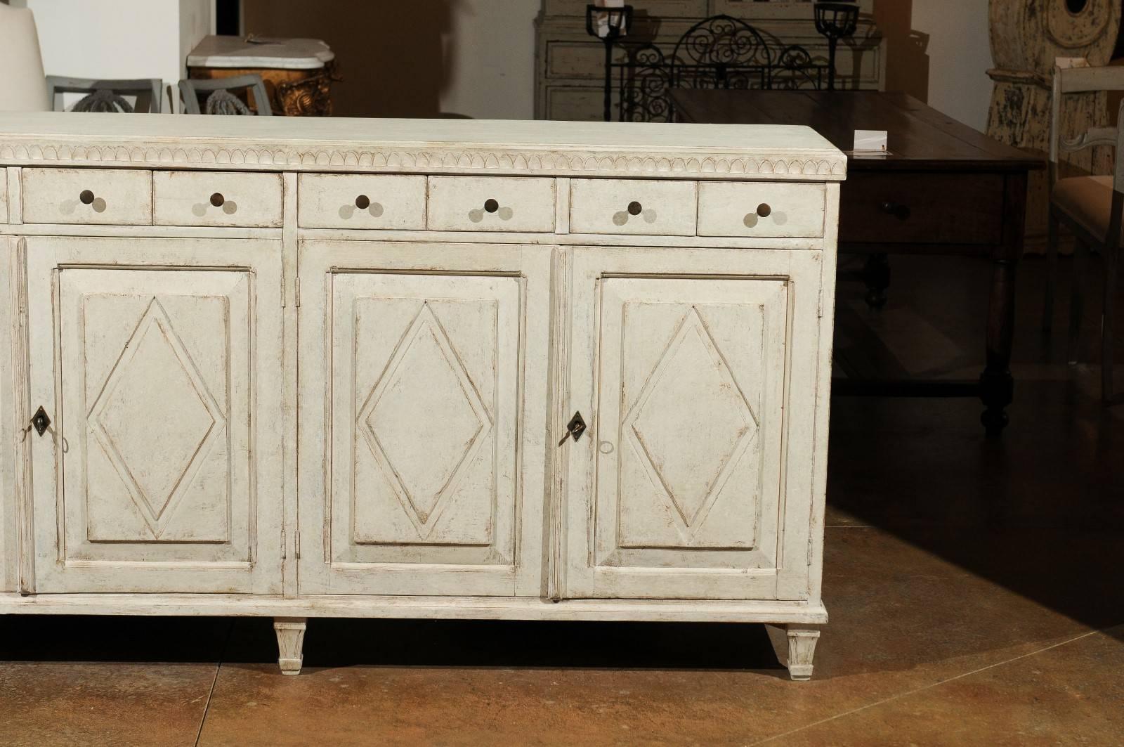 19th Century Swedish Gustavian Style Painted 1890s Enfilade with Eight Drawers and Four Doors