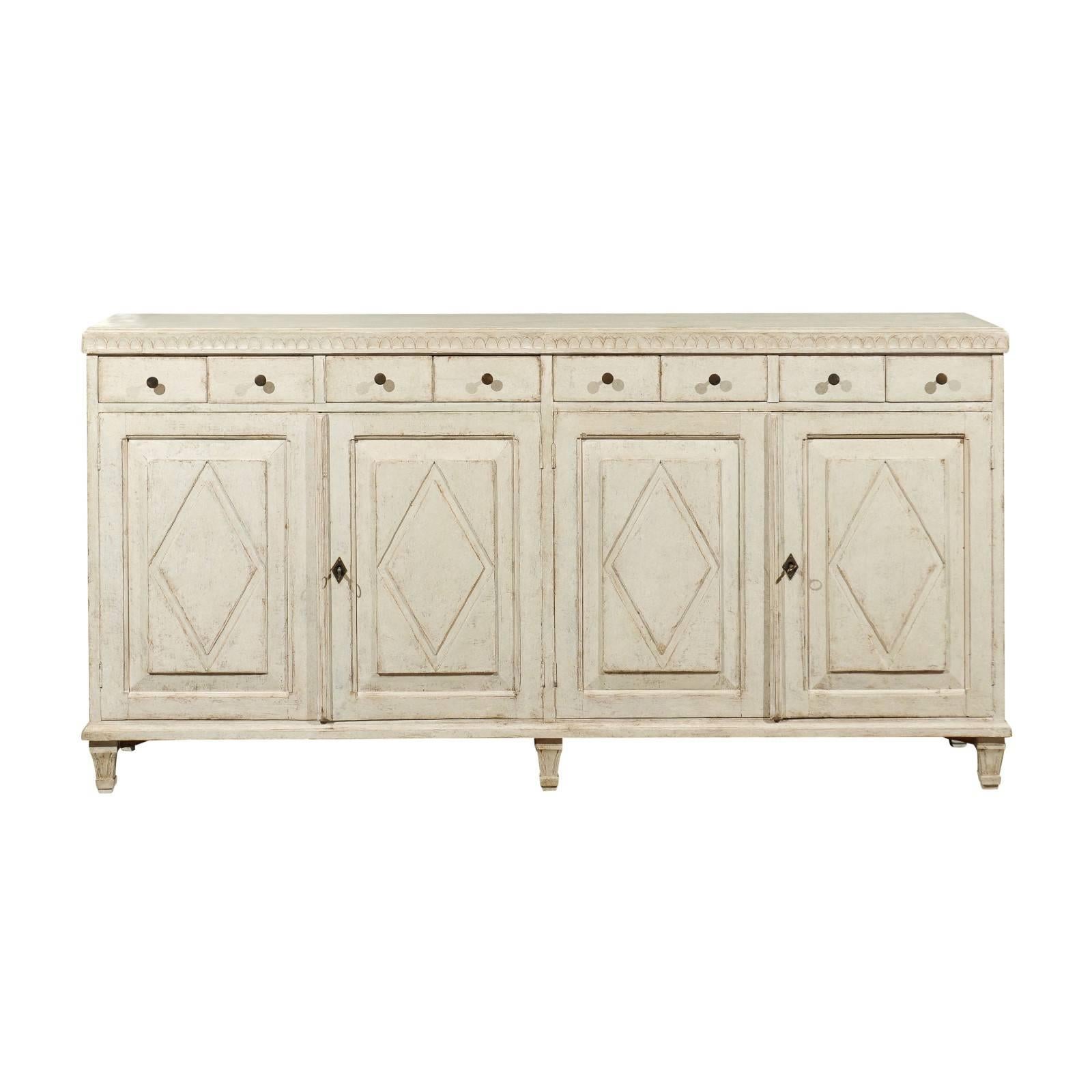 Swedish Gustavian Style Painted 1890s Enfilade with Eight Drawers and Four Doors