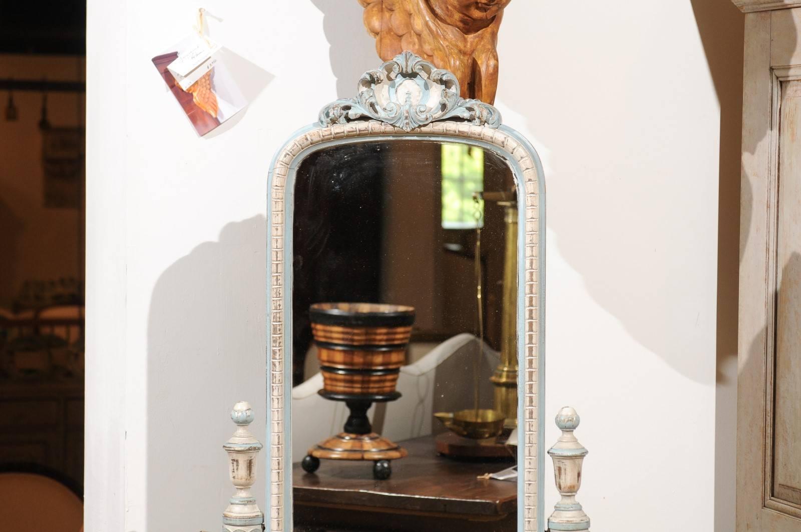 Italian Painted Wooden Cheval Mirror with Neoclassical Decor, Early 20th Century 1
