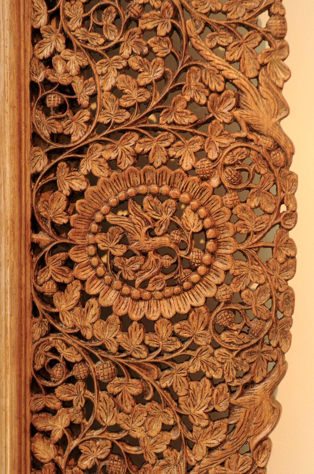 1840s Burmese Carved Wood Openwork Mirror with Rinceaux and Bird Motifs 1