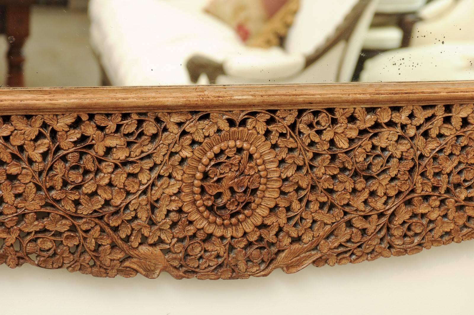 1840s Burmese Carved Wood Openwork Mirror with Rinceaux and Bird Motifs 4