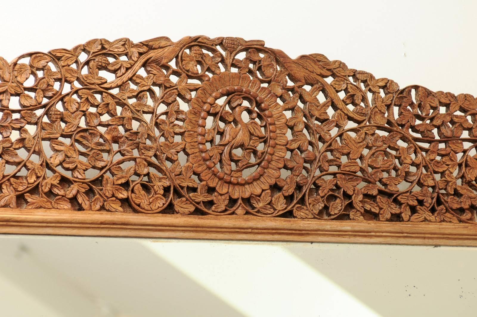 1840s Burmese Carved Wood Openwork Mirror with Rinceaux and Bird Motifs 5