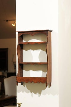 Petite 19th Century French Walnut Three-Tiered Wall Shelf with Nice Carving