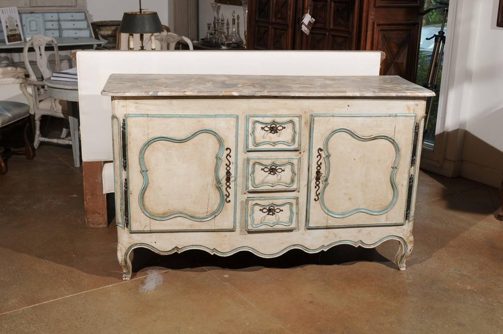 18th Century French Painted Buffet of the Louis XV Period with Two Doors and Three Drawers For Sale