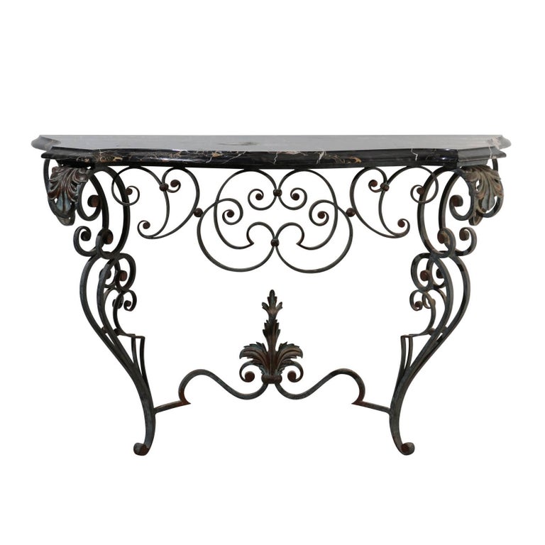 French 1920s Wrought Iron Console Table With Curvy Base And Black Marble Top At 1stdibs - Wrought Iron Sofa Table Base French 1920s Wrought Iron Console Table With Curvy Base And Black Marble Top At 1stdibs - Wrought Iron Sofa Table Base