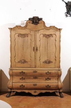 Dutch Rococo Bombé Buffet à Deux-Corps, circa 1740 with Two Doors over Drawers