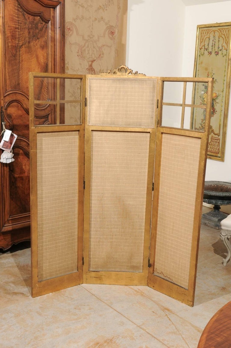 19th Century French Renaissance Revival Folding Three-Panel Screen with Hand-Painted Motifs For Sale