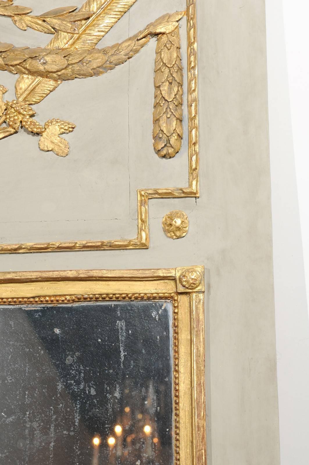 18th Century French Louis XVI Period Painted Trumeau Mirror with Giltwood Motifs 2