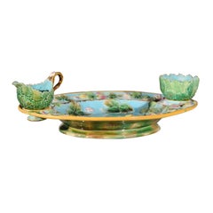 English Majolica Strawberry Dish Set by George Jones and Sons, circa 1875