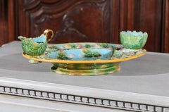 English Majolica Strawberry Dish Set by George Jones and Sons, circa 1875