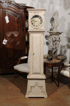 Swedish 1820s Neoclassical Tall Case Grandfather Clock with Dentil Molding