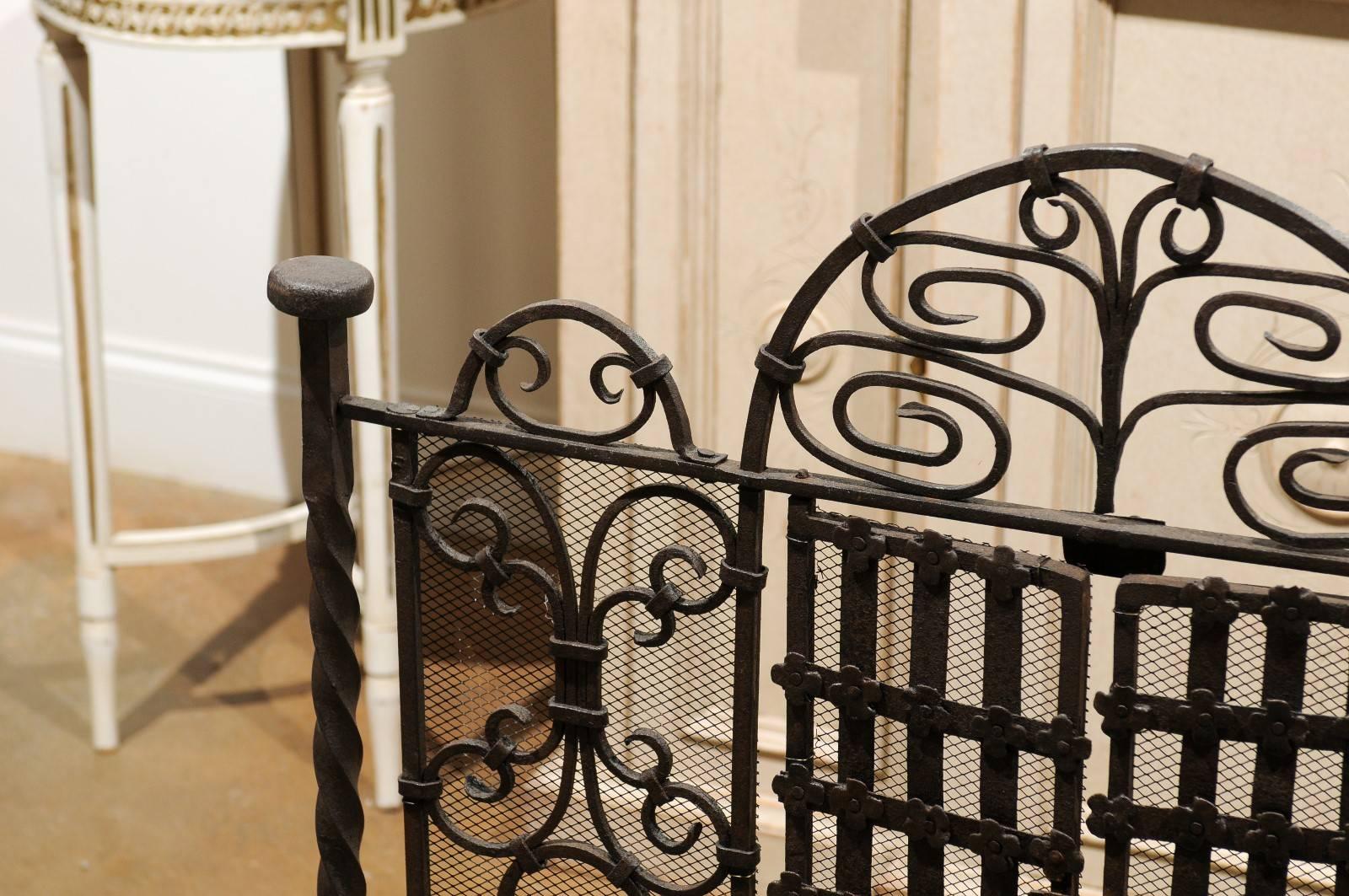 Wrought Iron French 19th Century Wrought-Iron Firescreen with Operational Doors and Arch