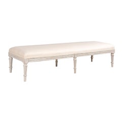 Swedish 1890s Gustavian Style Painted Bench with Upholstered Seat and Rosettes