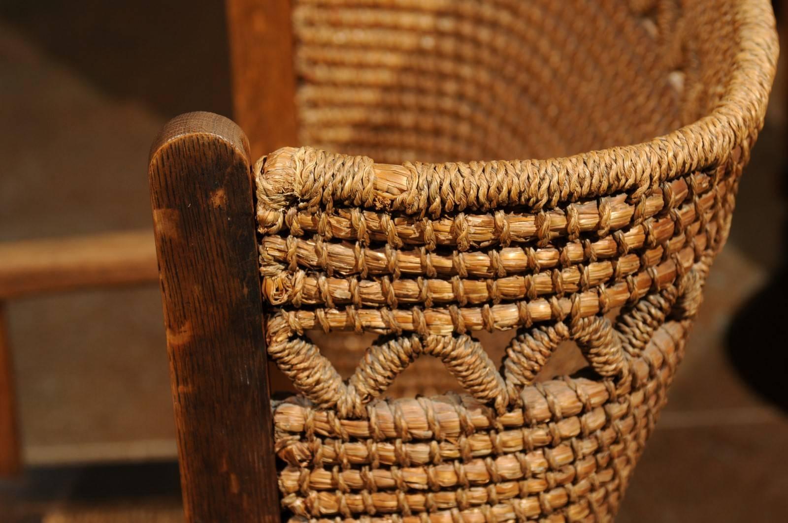 Hand-Woven 19th Century Scottish Orkney Chair with Handwoven Straw Back and Zigzag Patterns