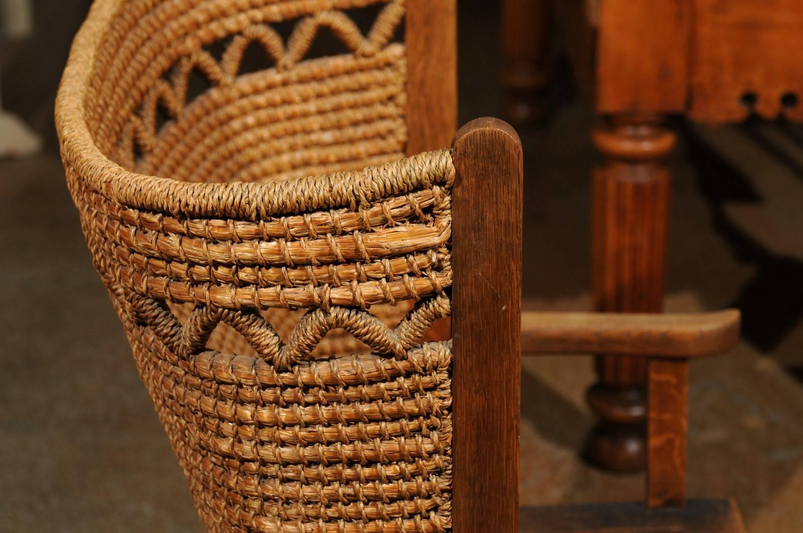 19th Century Scottish Orkney Chair with Handwoven Straw Back and Zigzag Patterns 2