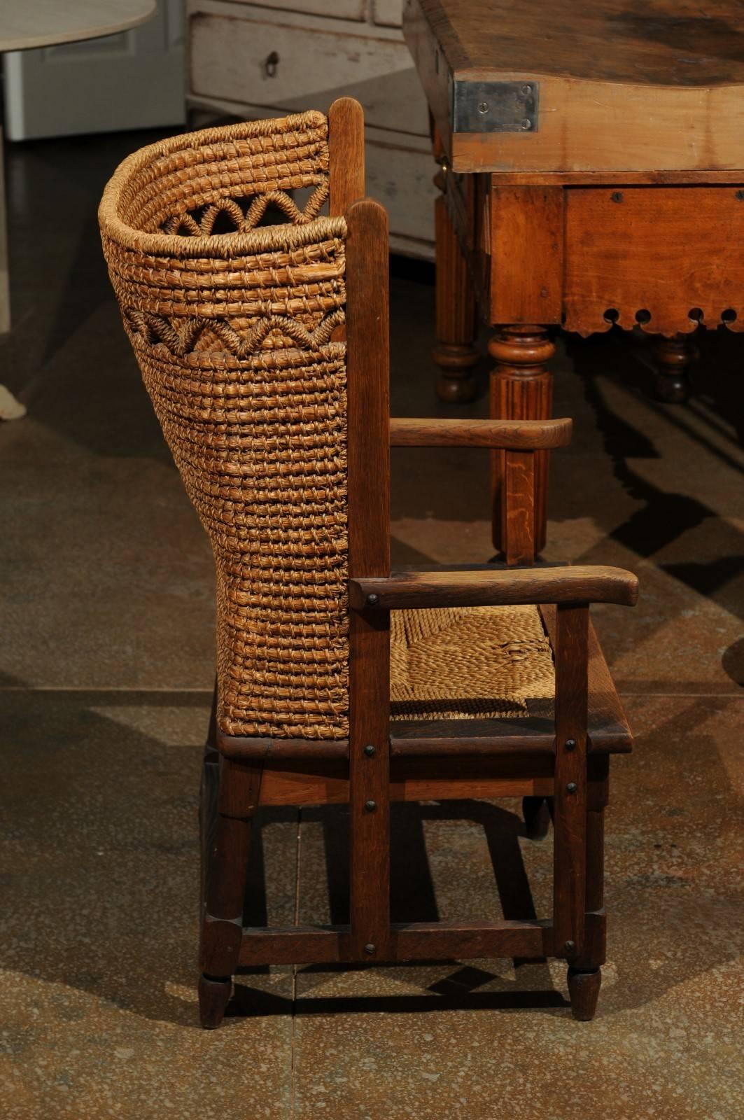19th Century Scottish Orkney Chair with Handwoven Straw Back and Zigzag Patterns 1