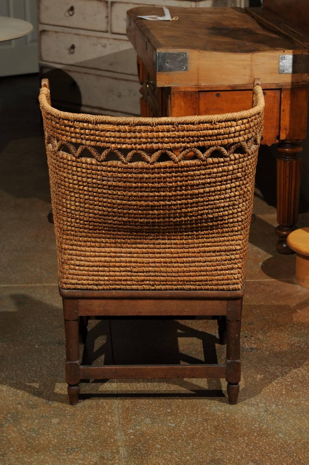 19th Century Scottish Orkney Chair with Handwoven Straw Back and Zigzag Patterns In Good Condition In Atlanta, GA