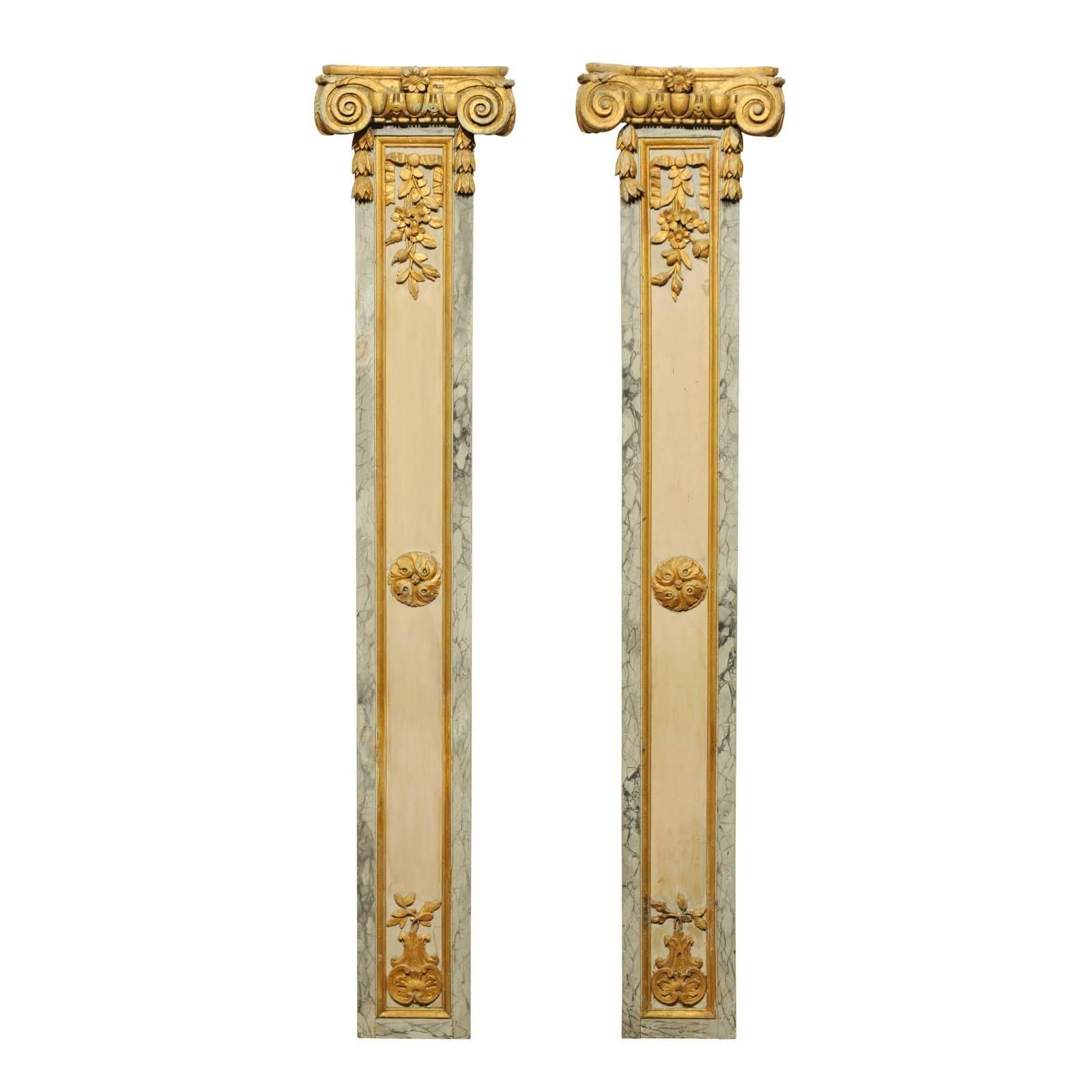 Pair of 18th Century French Louis XVI Decorative Pilasters with Ionic Capitals