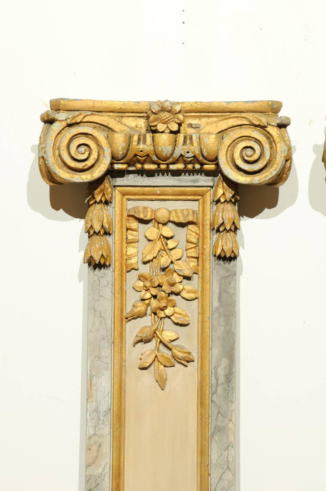 Pair of 18th Century French Louis XVI Decorative Pilasters with Ionic Capitals 2