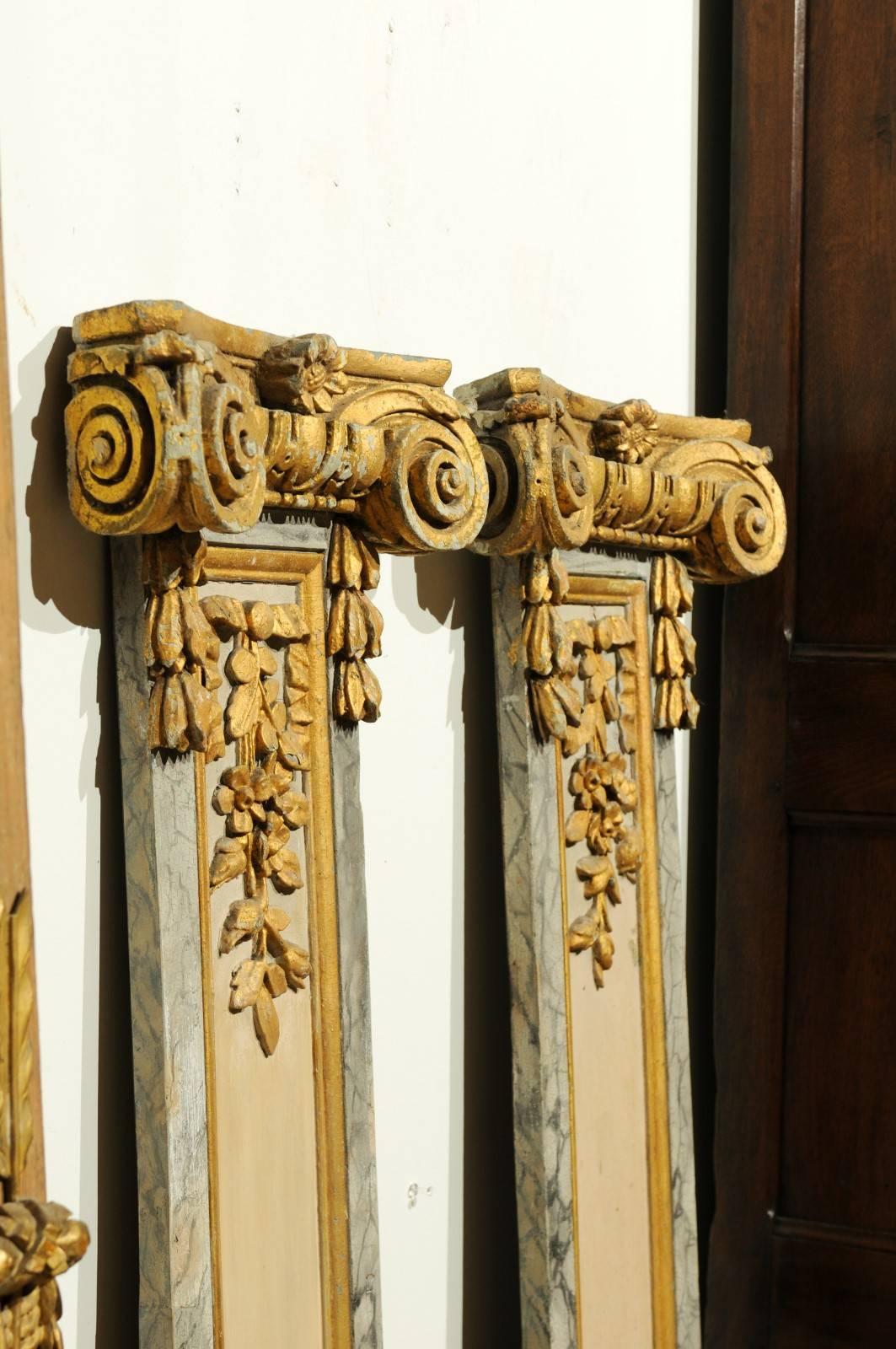 Pair of 18th Century French Louis XVI Decorative Pilasters with Ionic Capitals 3