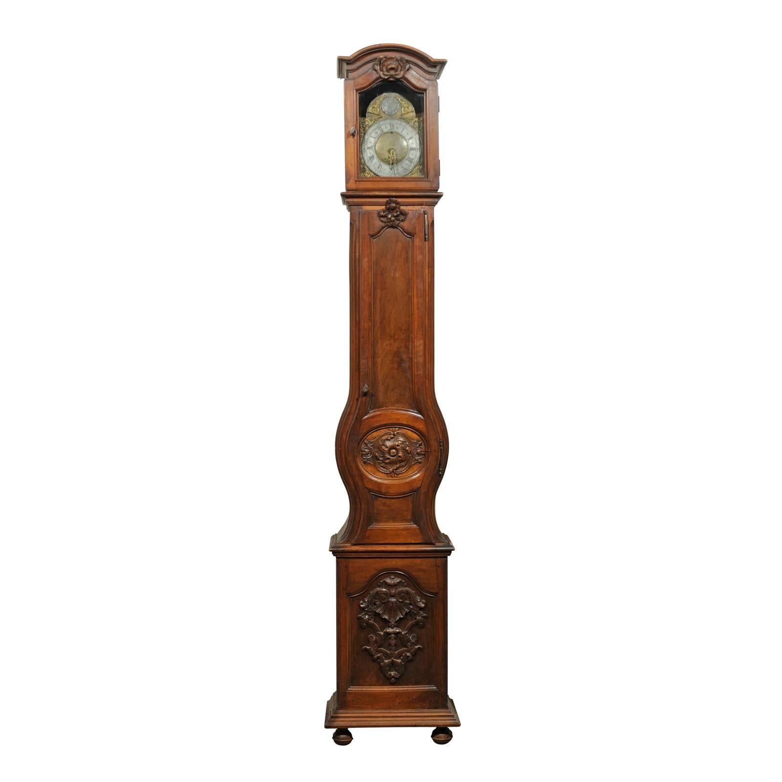 French Louis XV Period Walnut Longcase Clock from the Rhône Valley, circa 1760 For Sale