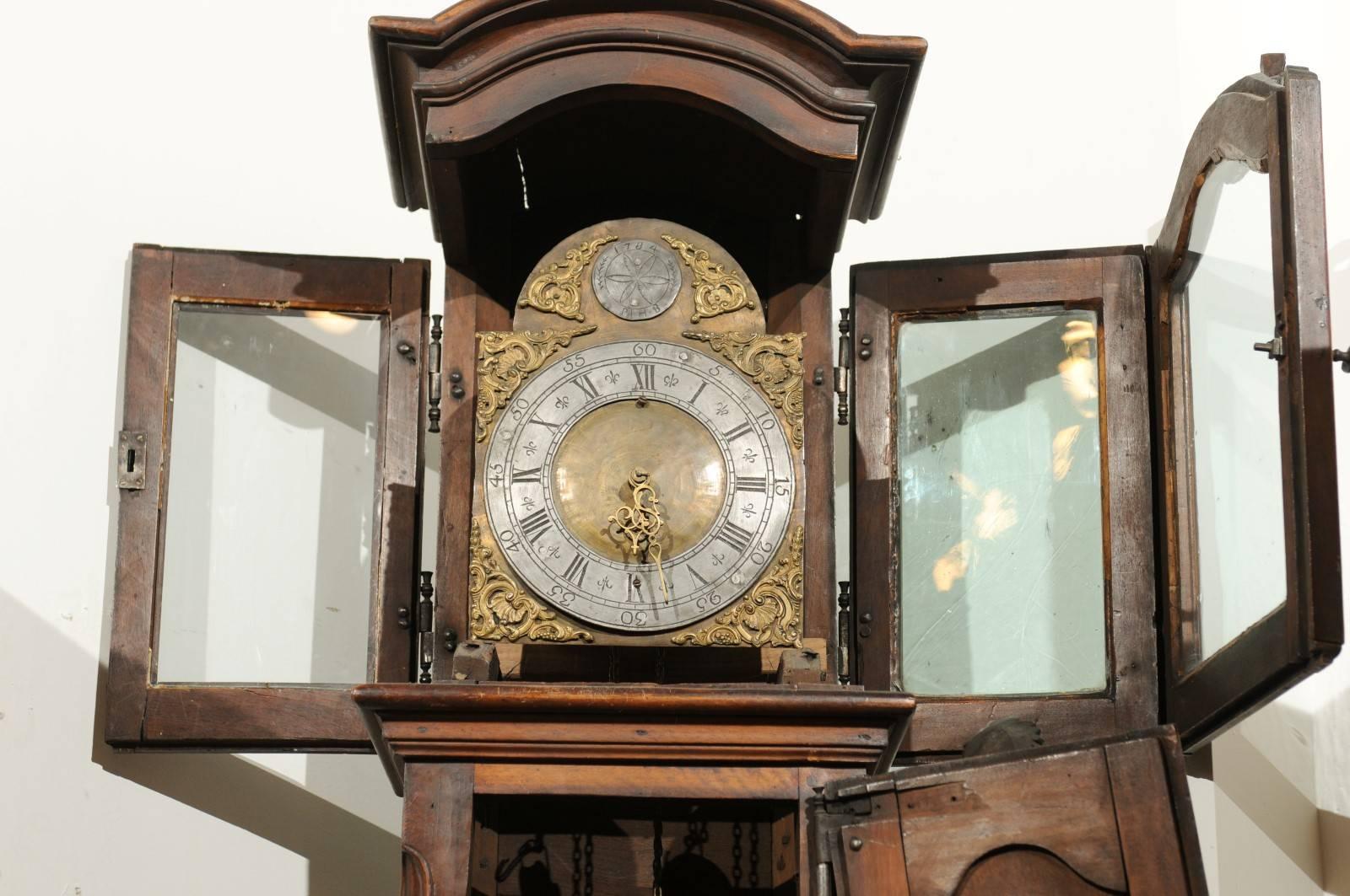 Glass French Louis XV Period Walnut Longcase Clock from the Rhône Valley, circa 1760 For Sale