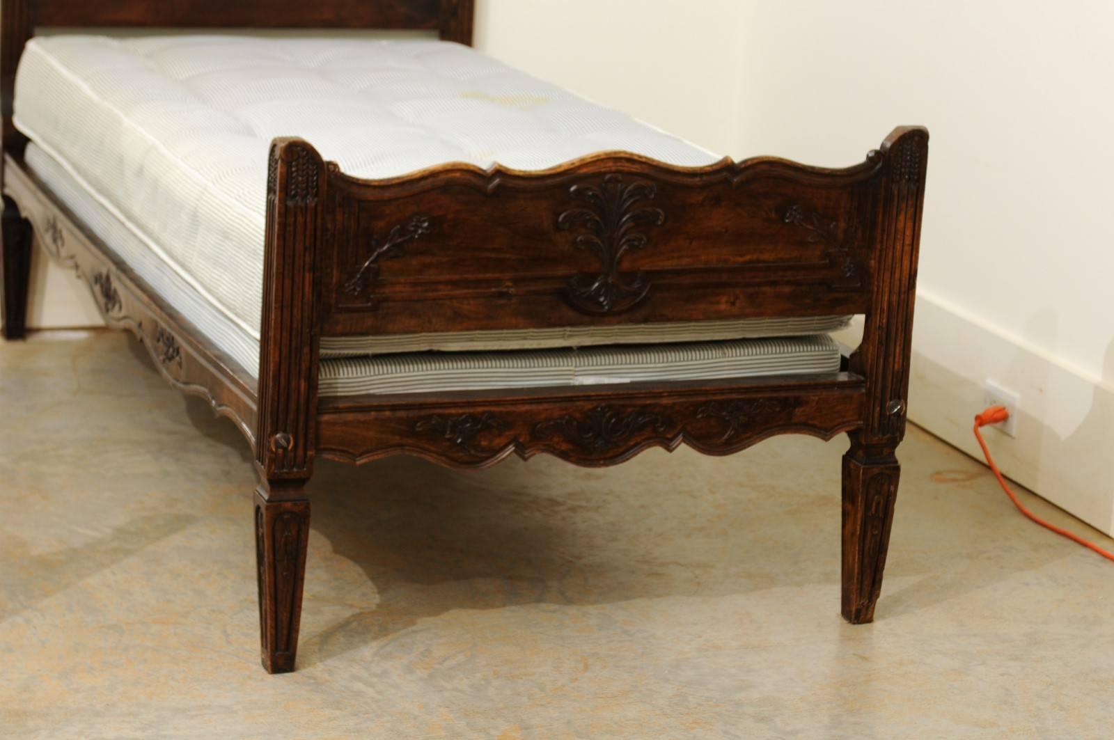 Pair of French 19th Century Walnut Twin Beds with Carved Headboard and Footboard 2