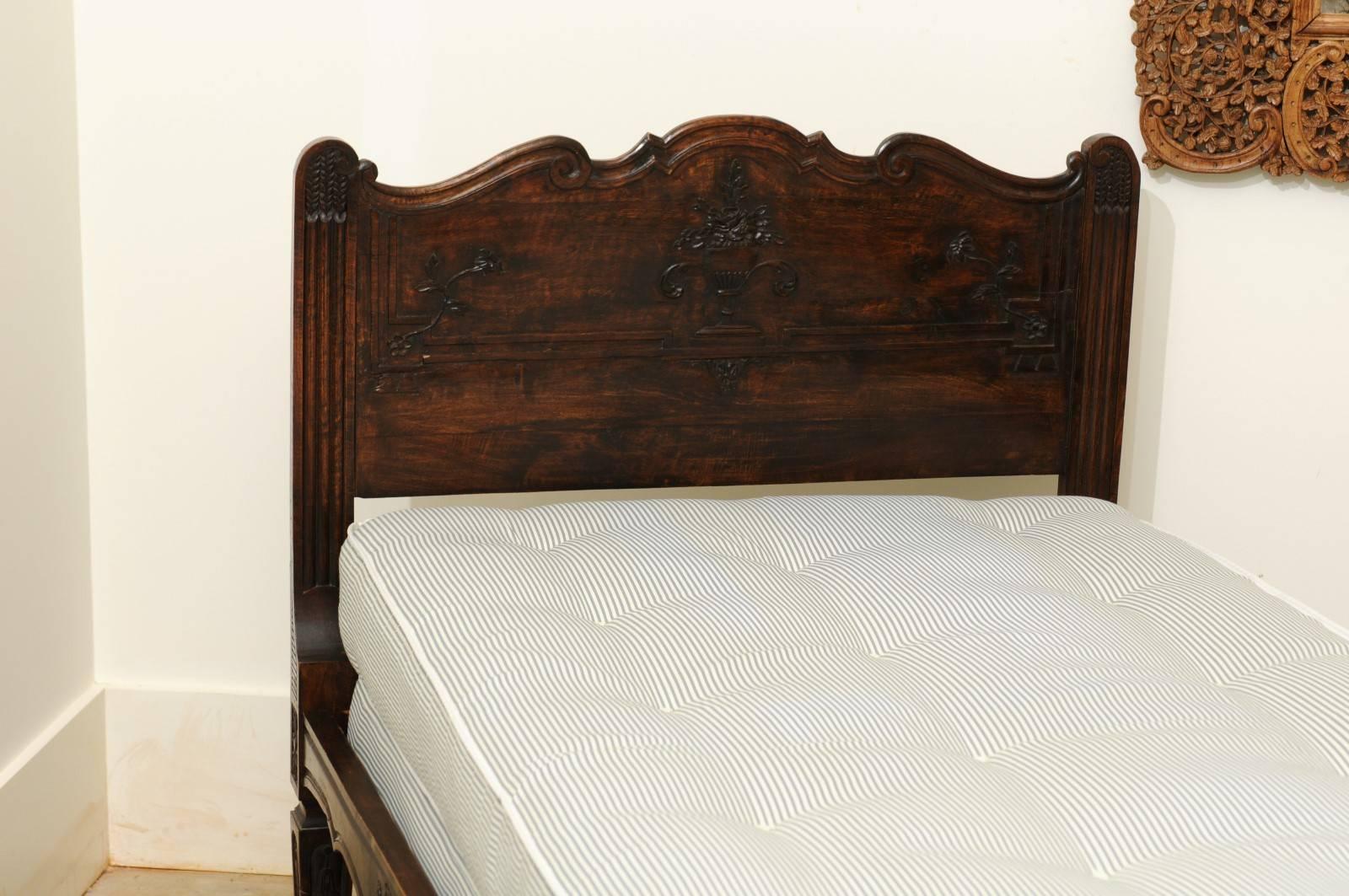 Pair of French 19th Century Walnut Twin Beds with Carved Headboard and Footboard 3