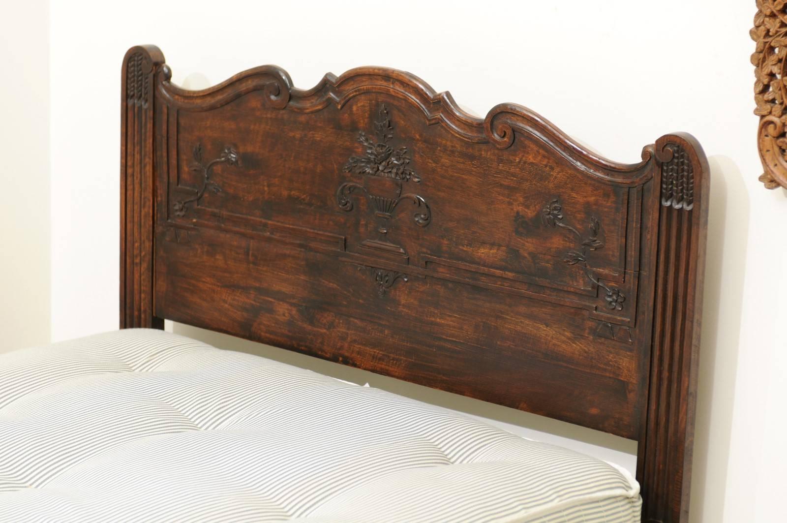 Pair of French 19th Century Walnut Twin Beds with Carved Headboard and Footboard 6