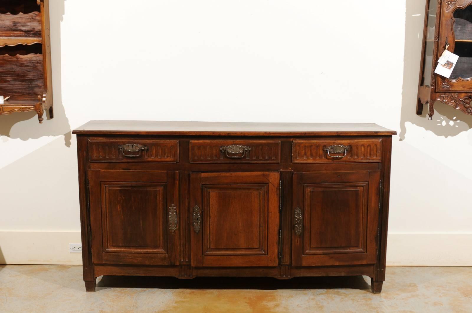 French 1790s Louis XVI Period Walnut Three-Drawer over Three Doors Enfilade In Good Condition In Atlanta, GA