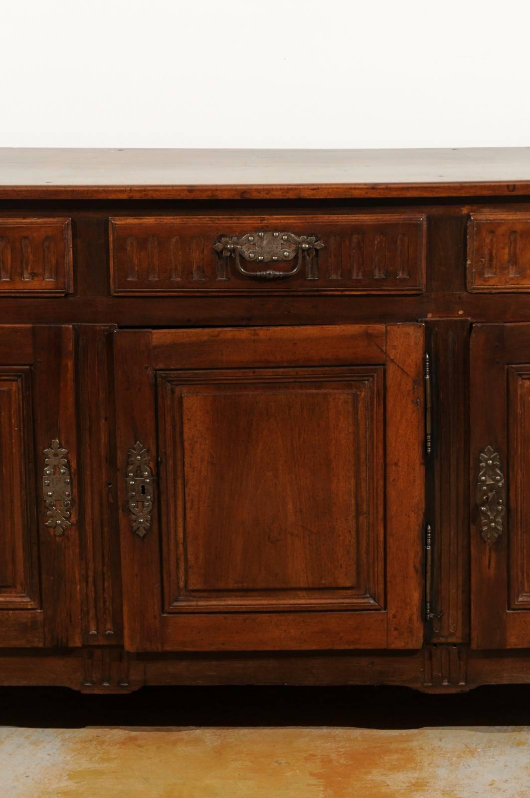 Wood French 1790s Louis XVI Period Walnut Three-Drawer over Three Doors Enfilade