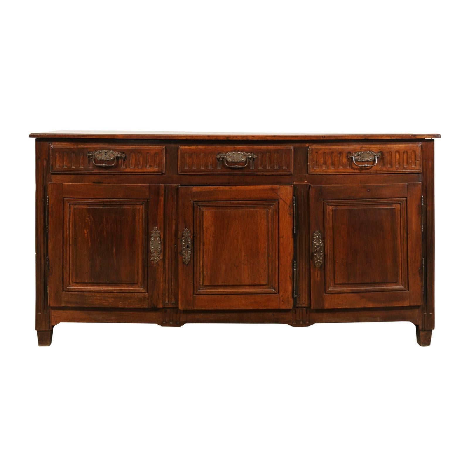 French 1790s Louis XVI Period Walnut Three-Drawer over Three Doors Enfilade