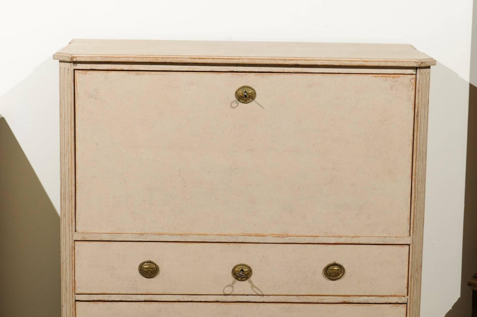 1790s Swedish Period Gustavian Painted Drop-Front Secretary with Lower Drawers In Good Condition In Atlanta, GA