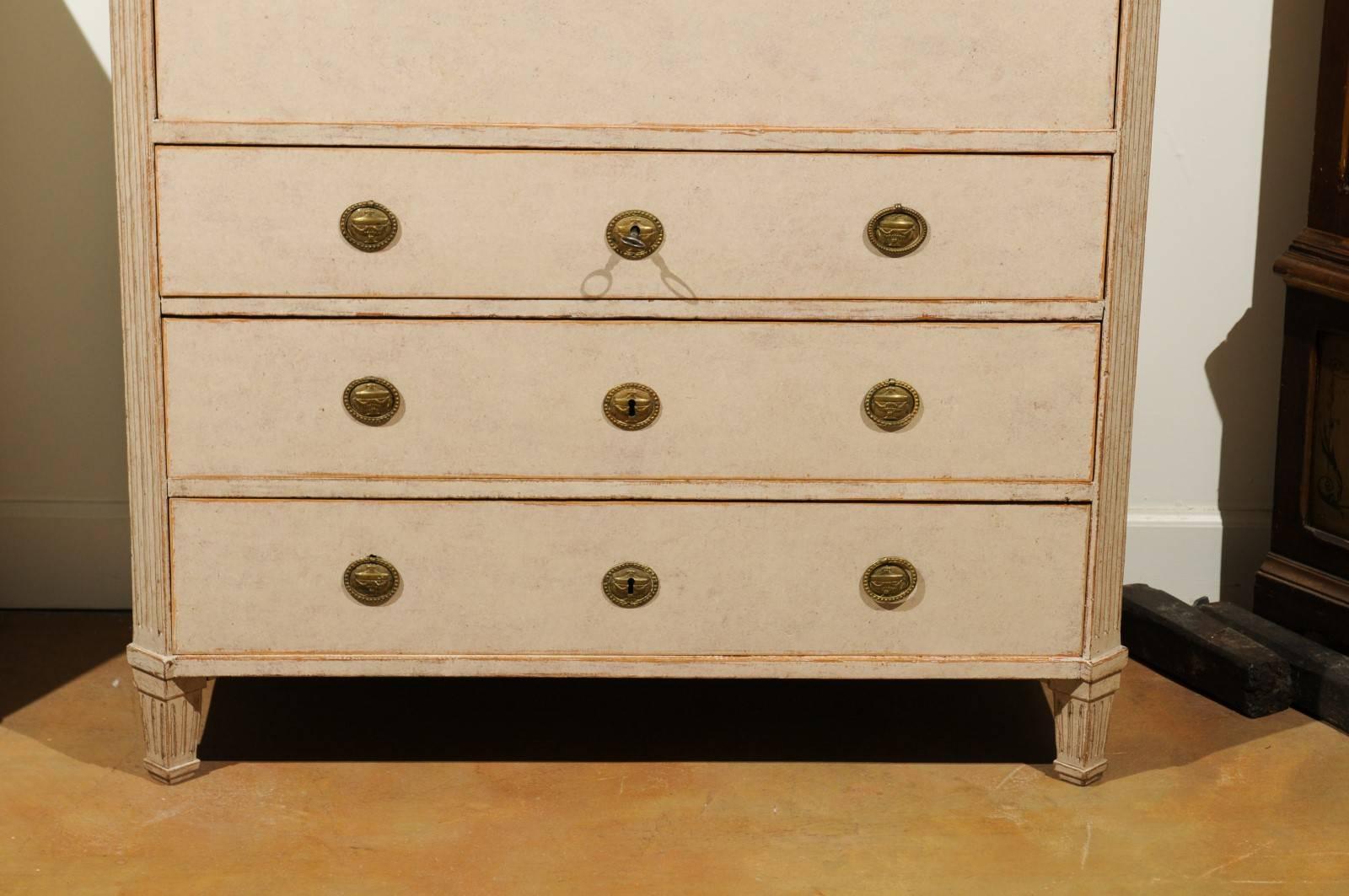 18th Century 1790s Swedish Period Gustavian Painted Drop-Front Secretary with Lower Drawers