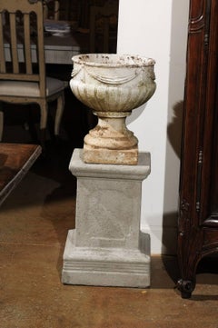 Pair of English Neoclassical Style Reconstituted Stone Jardinières on Plinths